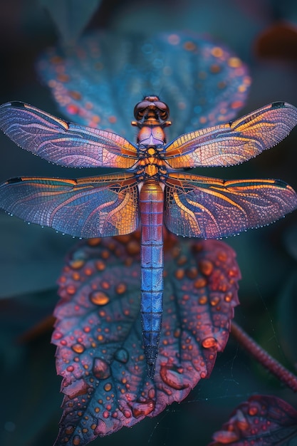 Foto libélula azul posada en una hoja