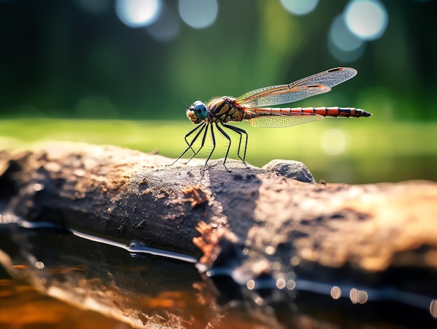 Libélula esplêndida em uma lagoa do parque