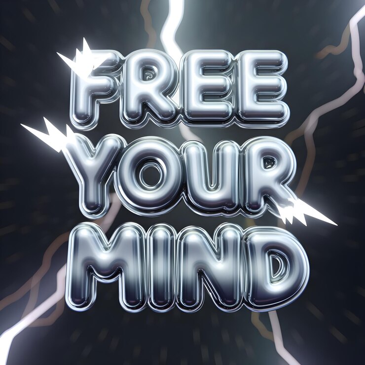 Foto libera tu mente frases al estilo del cromo líquido cita groovy con fondo de iluminación