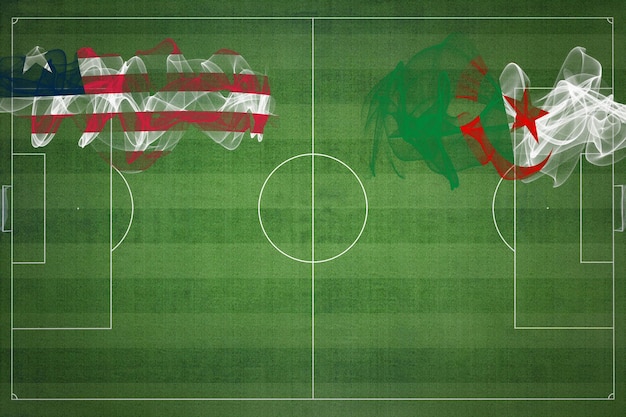 Libéria vs Argélia Jogo de futebol cores nacionais bandeiras nacionais campo de futebol jogo de futebol Conceito de competição Espaço para cópia