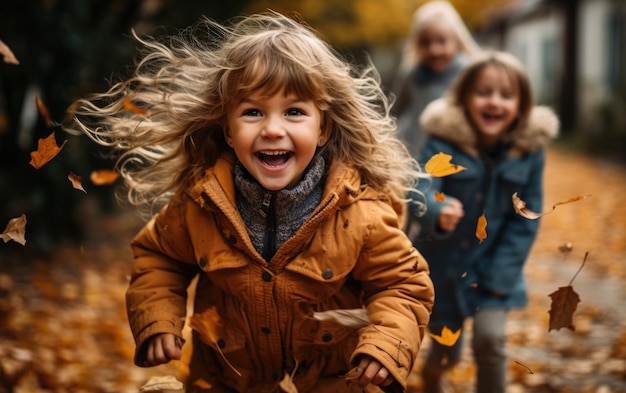 Libertad de los niños Niño descansando y jugando en el parque de otoño