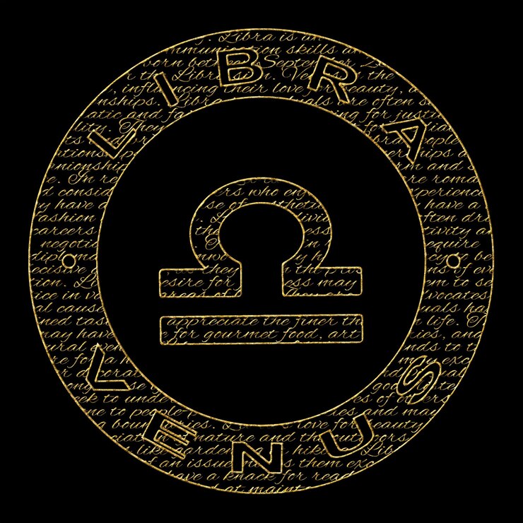 Foto libra zodíaco signo símbolo dourado fundo preto