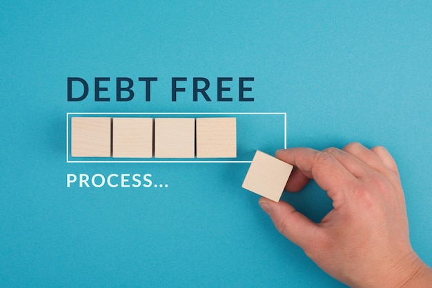 Libre de deuda en proceso, barra de carga, finalización de pagos de crédito y préstamos bancarios, libertad financiera