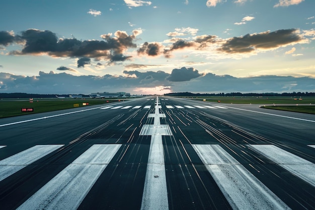 Foto libre para la pista de despegue y aterrizaje en el aeropuerto