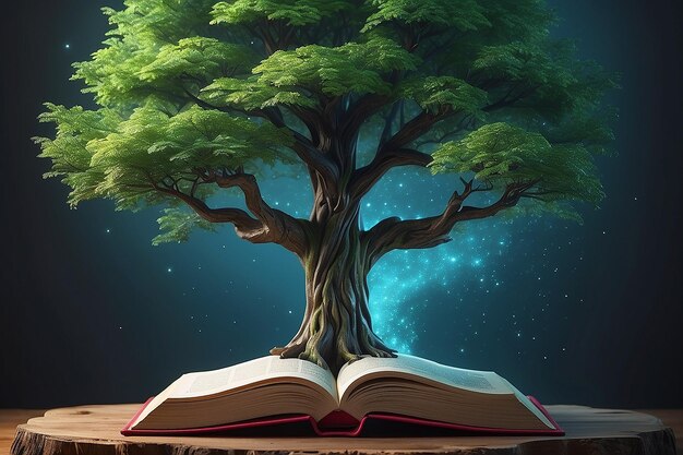 Librería abierta de un árbol de conocimiento majestuoso