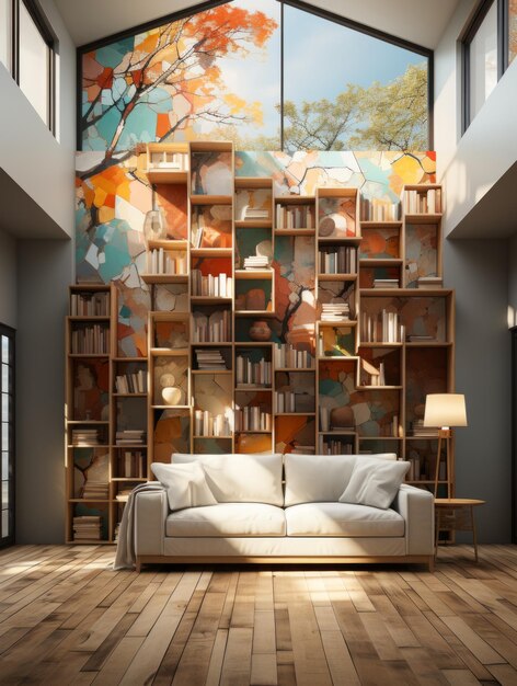 Librería de diseño de muebles en un pasillo con estanterías para