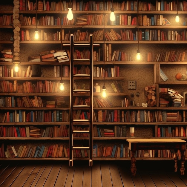 Una librería con una escalera en medio