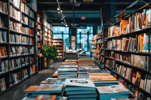 La librería con estantería llena de libros. Fotografía profesional.