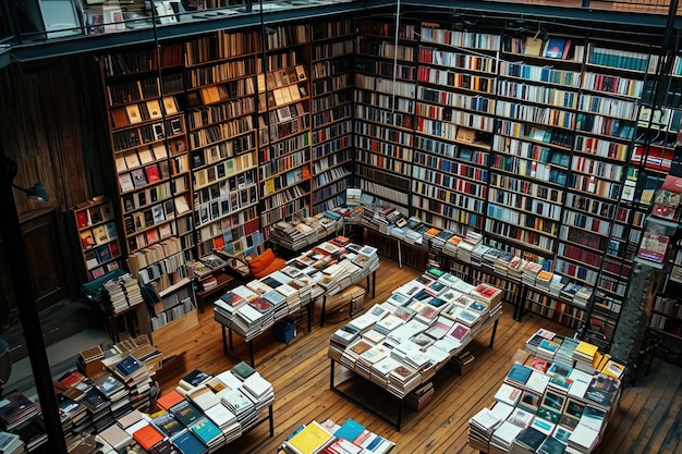 Foto la librería con estantería llena de libros. fotografía profesional.