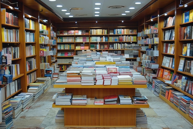 La librería con estantería llena de libros. Fotografía profesional.