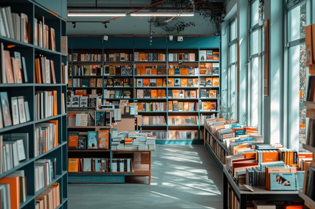 La librería con estantería llena de libros. Fotografía profesional.