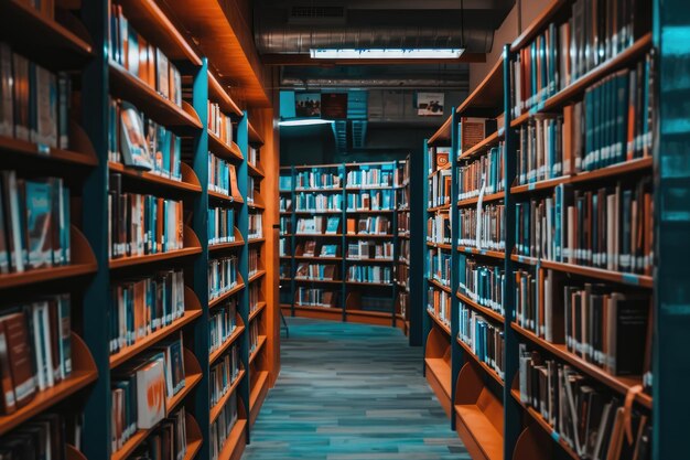 La librería con estantería llena de libros. Fotografía profesional.