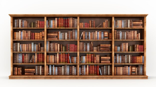 Foto librería de madera de época sobre fondo blanco de alta resolución