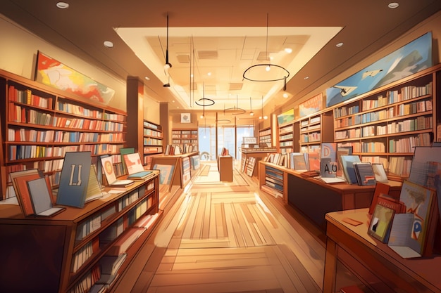 Una librería con piso de madera y un piso de madera con un letrero que dice "la palabra".