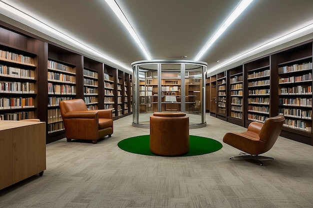 Foto librerías en la biblioteca gran estantería con muchos libros sofá en la habitación para leer libros biblioteca o tienda con estanterías