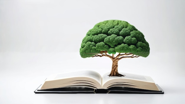 Libro abierto con árbol en la parte superior