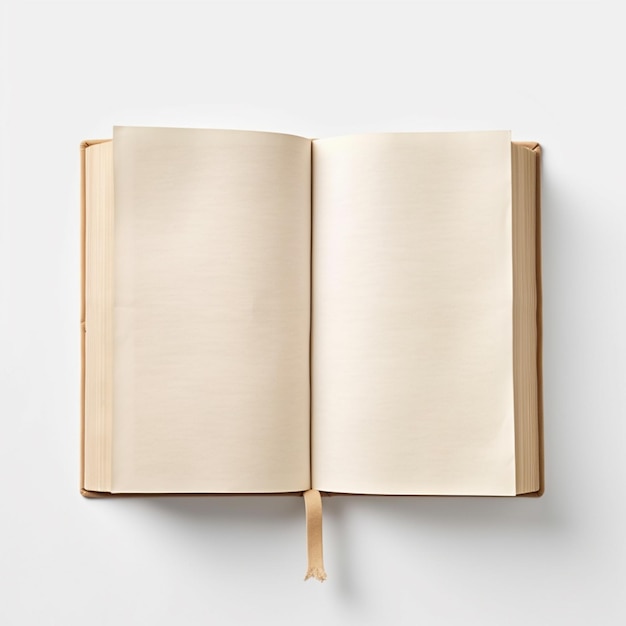 Foto un libro abierto capturado en una paleta de colores intensos sobre un fondo blanco. el diseño es minimalista y de gran escala con texturas de cuero en tonos bronce claro y beige y elementos de madera.