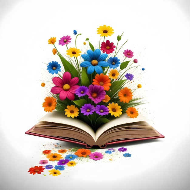 un libro abierto con flores y hojas en él