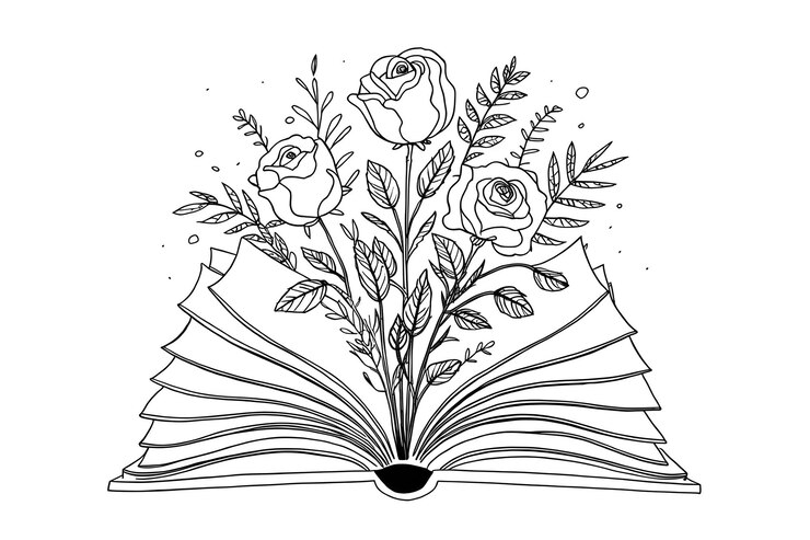Un libro abierto con flores