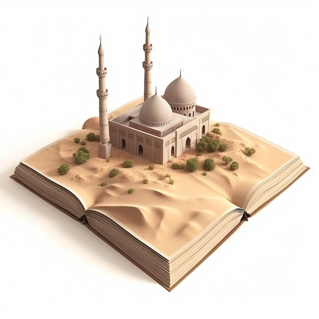 Un libro abierto con una mezquita en él.
