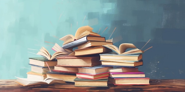 Libro abierto sobre una pila de libros Regreso a la escuela