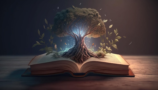 Un libro con un árbol en él.