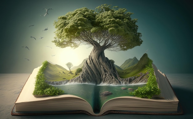 Un libro con un árbol en él.