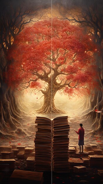 Foto un libro con un árbol en la parte superior