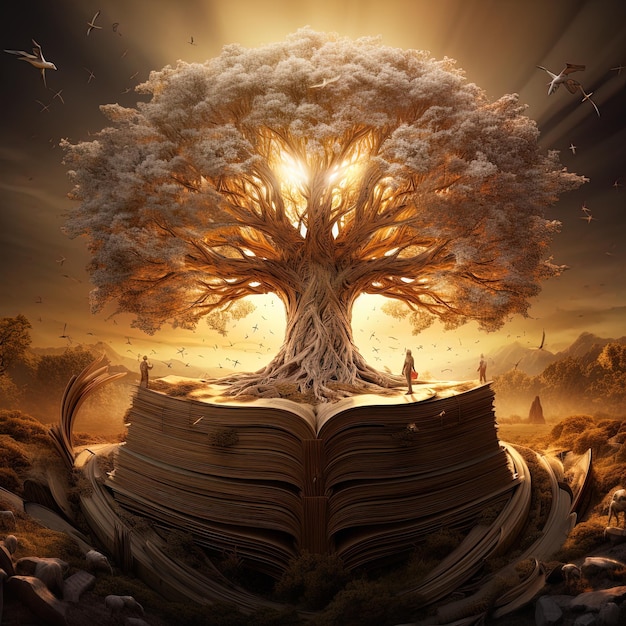 Foto un libro con un árbol en la parte superior