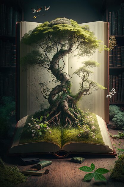 un libro con un árbol en la portada y el árbol del título a la izquierda