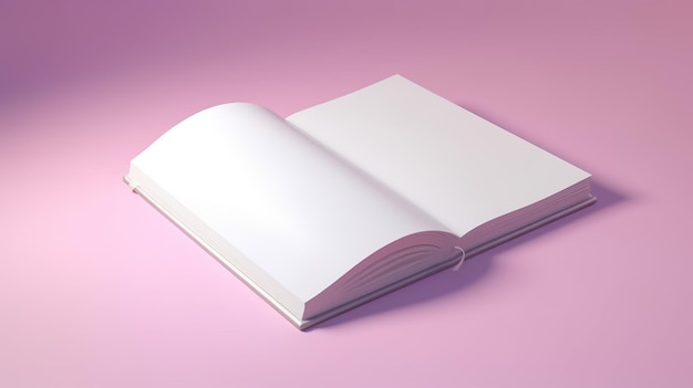 Foto un libro blanco abierto con páginas en blanco se encuentra sobre un fondo pastel rosa claro