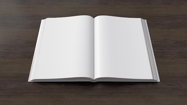 Libro en blanco con fondo de madera