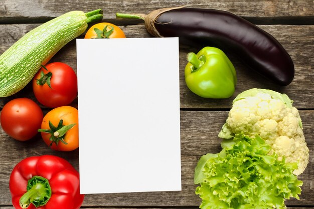 Foto libro blanco de maqueta de creatividad saludable en medio de una sinfonía de verduras frescas