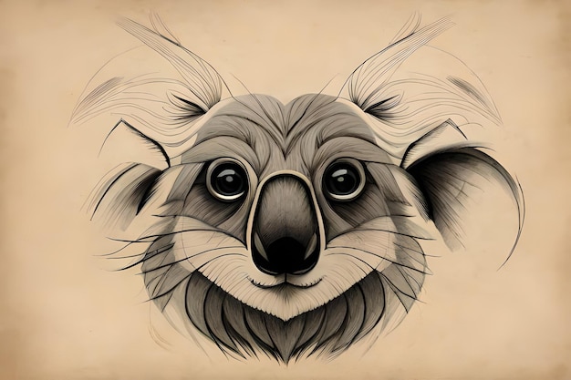 Libro de bocetos de cabeza de koala en estilo de dibujos animados
