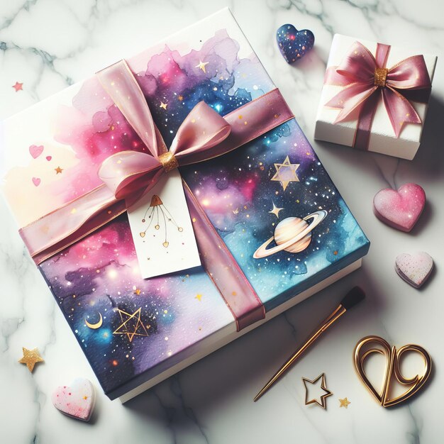 un libro con una caja de estrellas y corazones en él