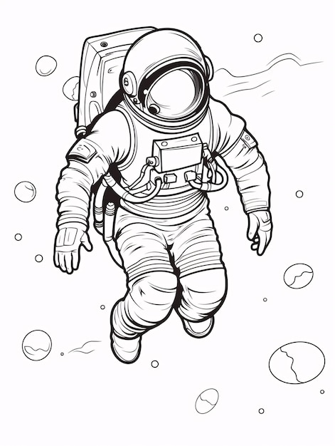 Foto libro para colorear para adultos y niños astronauta en el espacio arte de línea simple en blanco y negro