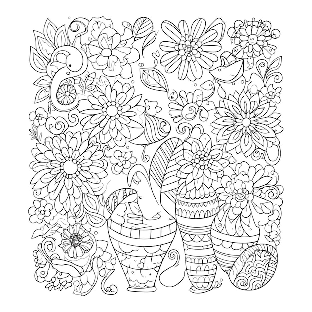 Libro para colorear para adultos y niños mayores Página para colorear con objetos decorativos Ilustración vectorial en blanco y negro