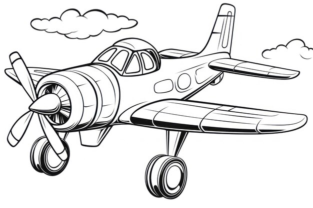 libro para colorear en blanco y negro para niños lindo avión