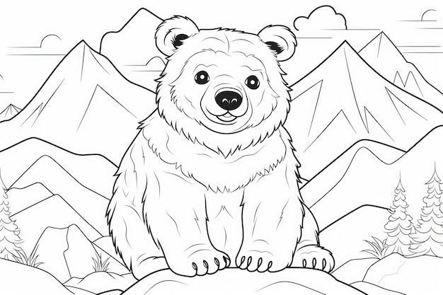 libro para colorear en blanco y negro para niños lindo oso