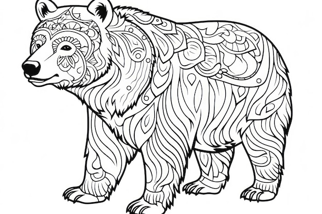 libro para colorear en blanco y negro para niños lindo oso