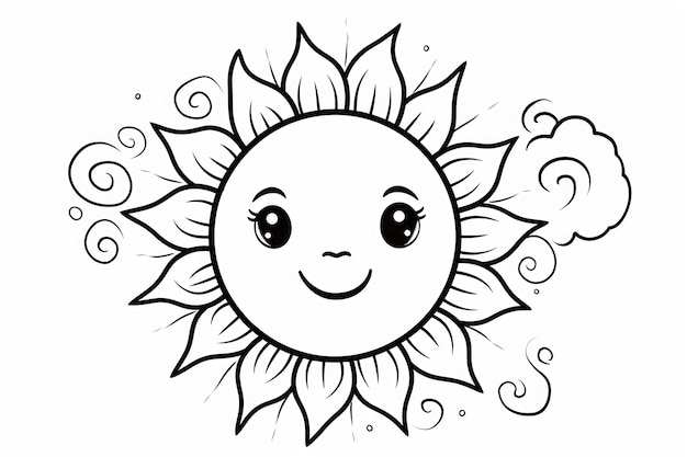 libro para colorear en blanco y negro para niños lindo sol