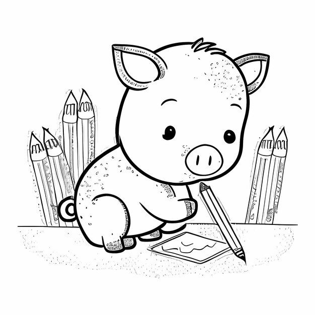 Foto libro para colorear de dibujos animados simples de cute piggy adventures para niños