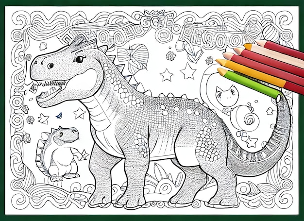 Foto un libro para colorear con un dinosaurio.