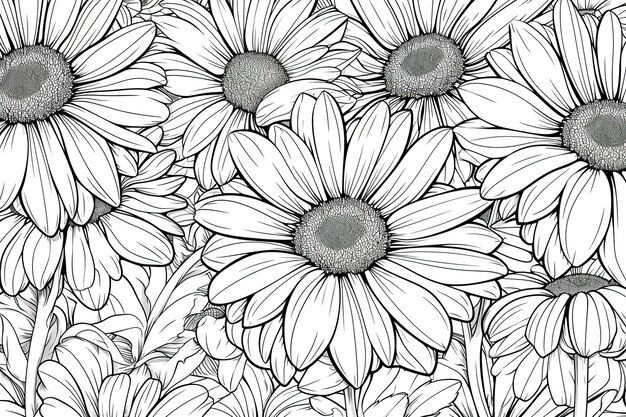 Libro de colorear flores estilo garabateo contorno negro