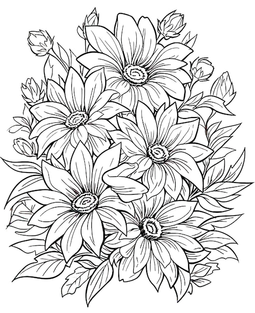 Libro para colorear flores de fondo floral sobre un fondo blanco enfoque suave selectivo