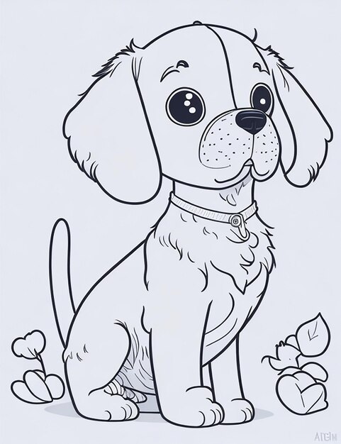 Libro para colorear con ilustración de un lindo perro para niños