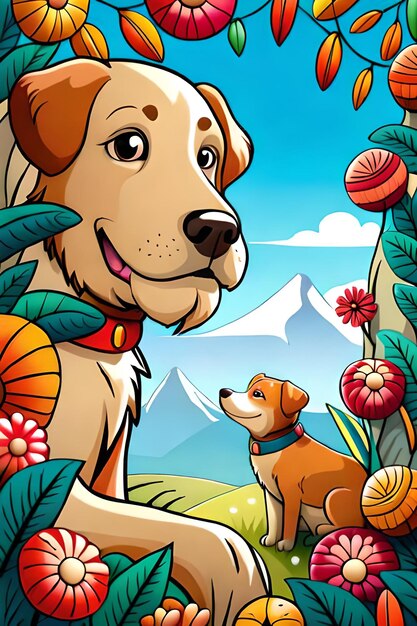 Libro para colorear con ilustración de un lindo perro para niños