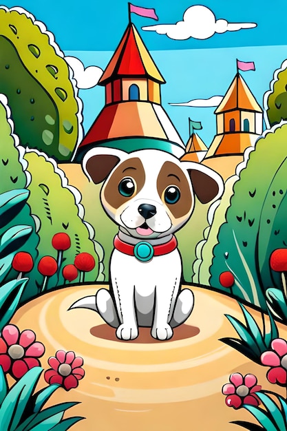 Libro para colorear con ilustración de un lindo perro para niños