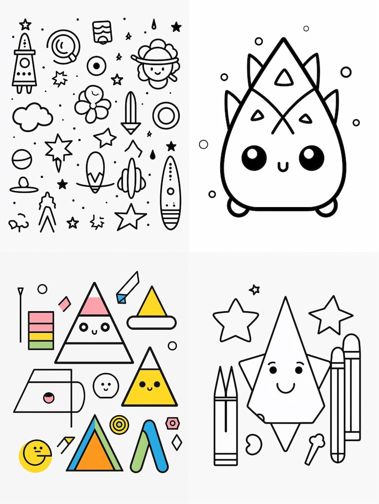 Foto libro de colorear kawaii hoja de trabajo dibujada a mano para niños
