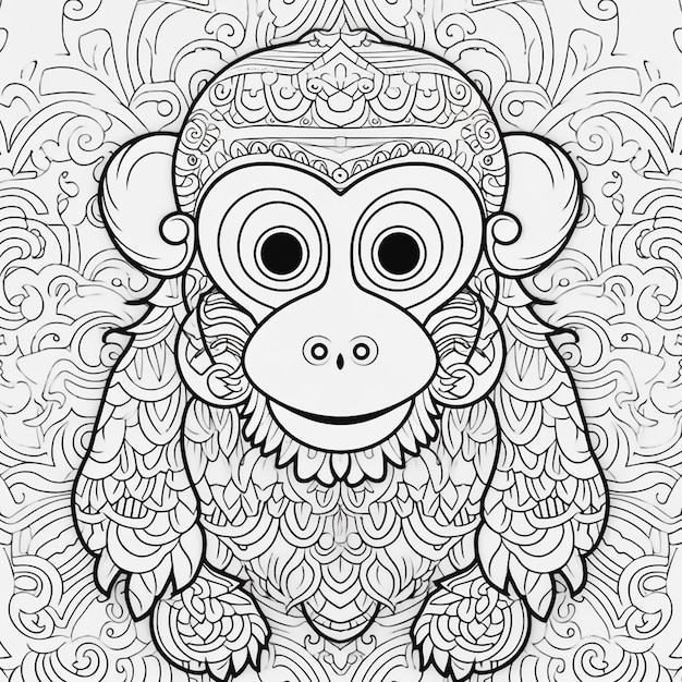 Foto libro para colorear mono para adultos estilo zentangle ilustración vectorial